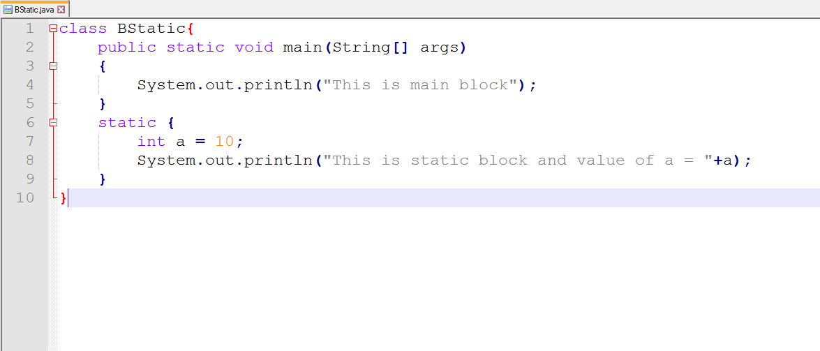 This image describes the sample program for static block under static keyword in java.